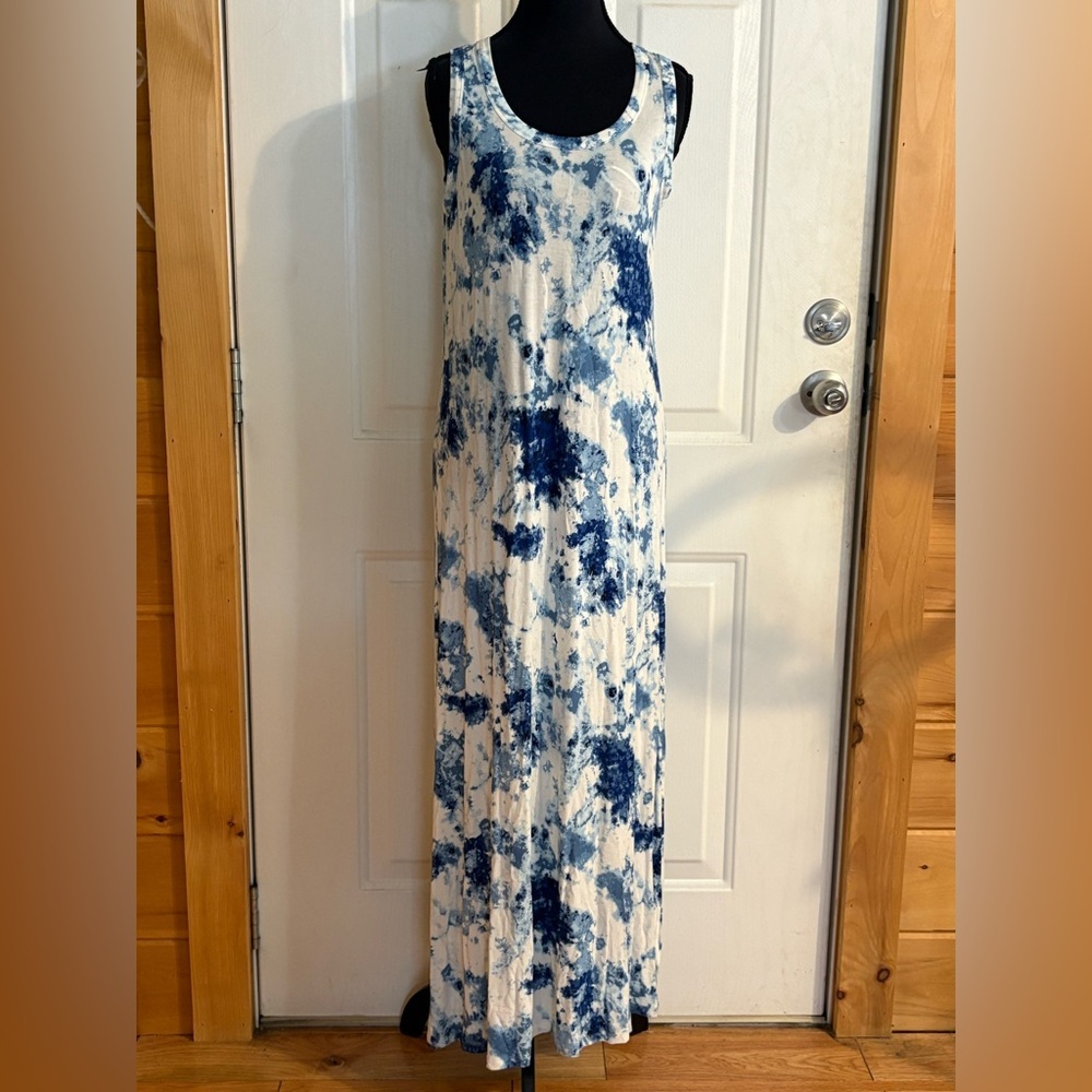 Style & Co Petite Tie-Dye Knit Jersey Maxi Dress Blue Sz PS $59.50